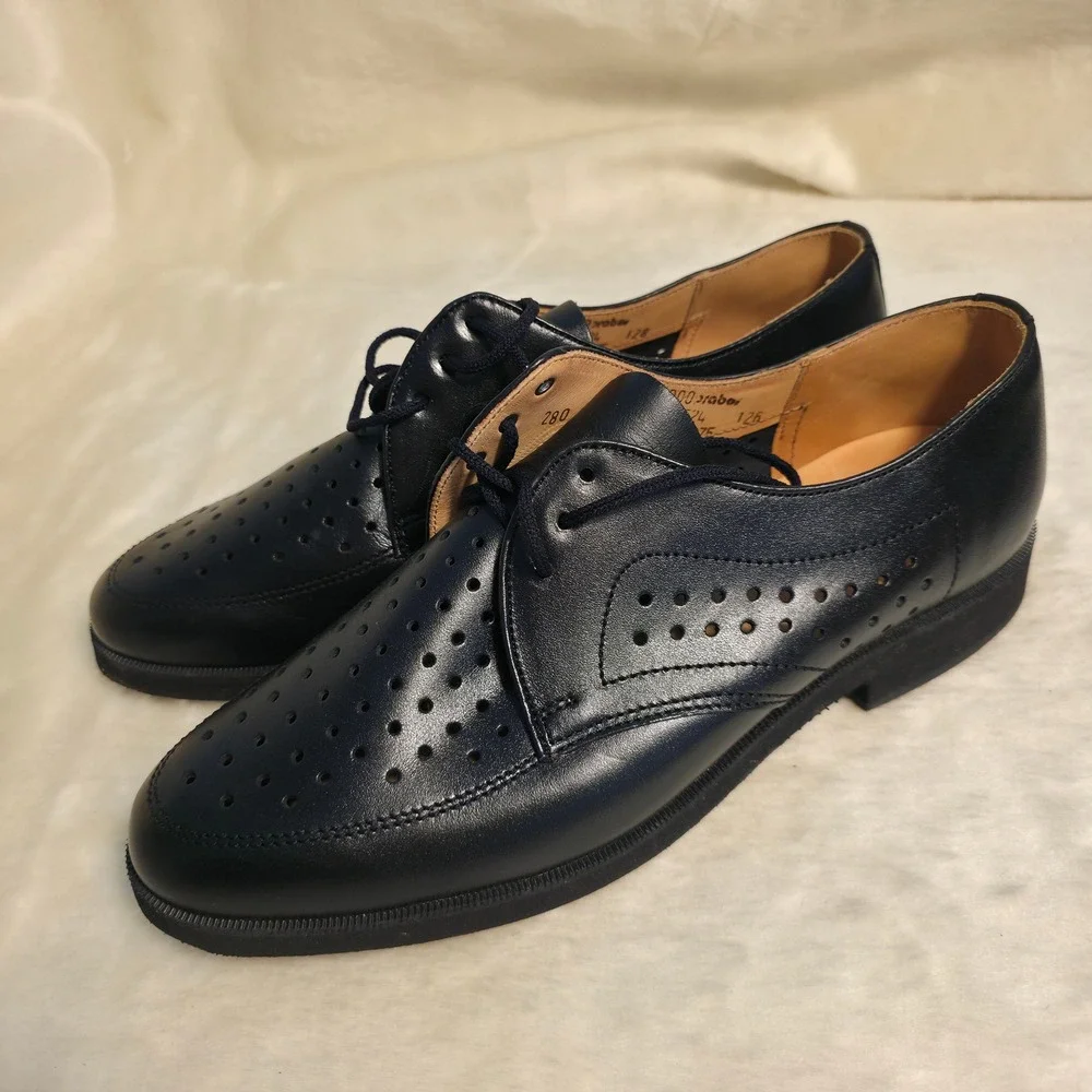 Czech Military Perforated Leather Dress Derby Shoes Black Lace Up Men 280 10 NEW